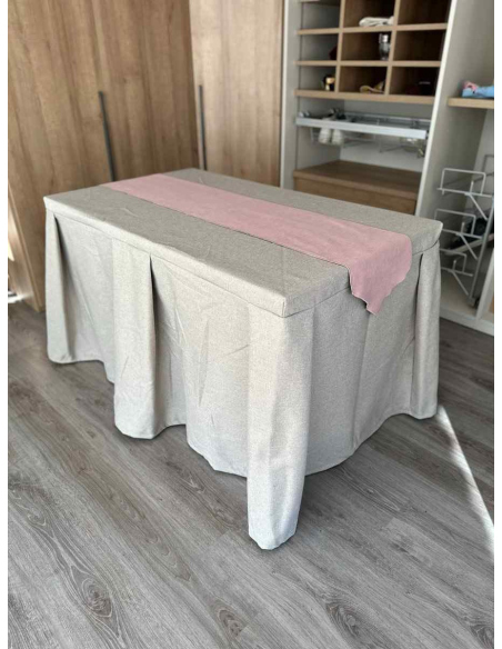 Pack Mesa + Ropa de Mesa Camilla Moderna Antimanchas color Beige con Camino Rosa