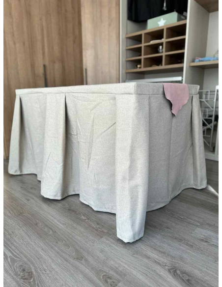 Pack Mesa + Ropa de Mesa Camilla Moderna Antimanchas color Beige con Camino Rosa