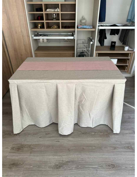 Pack Mesa + Ropa de Mesa Camilla Moderna Antimanchas color Beige con Camino Rosa