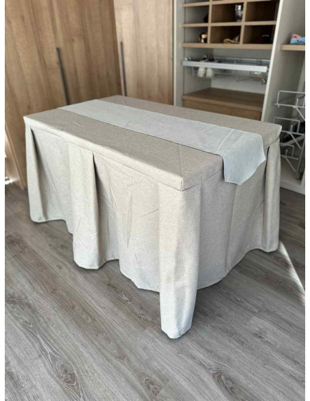 Pack Mesa + Ropa de Mesa Camilla Moderna Antimanchas color Beige con Camino Gris Perla