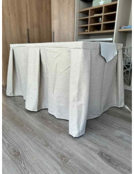 Pack Mesa + Ropa de Mesa Camilla Moderna Antimanchas color Beige con Camino Gris Perla