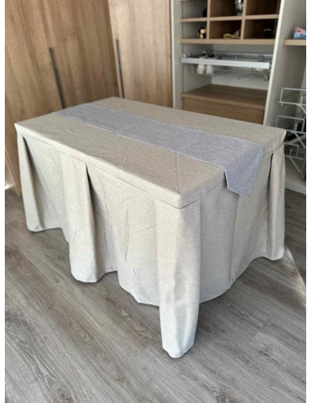 Pack Mesa + Ropa de Mesa Camilla Moderna Antimanchas color Beige con Camino Gris Plata