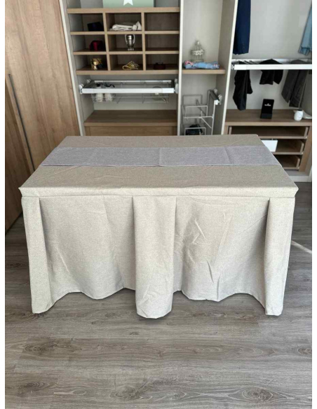 Pack Mesa + Ropa de Mesa Camilla Moderna Antimanchas color Beige con Camino Gris Plata