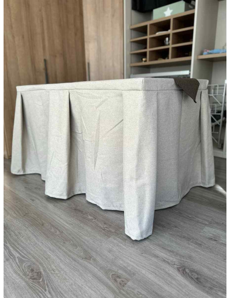 Pack Mesa + Ropa de Mesa Camilla Moderna Antimanchas color Beige con Camino Chocolate