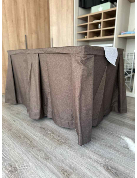 Pack Mesa + Ropa de Mesa Camilla Moderna Antimanchas color Chocolate con Camino Gris Plata