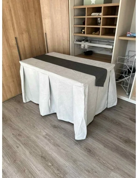 Pack Mesa + Ropa de Mesa Camilla Moderna Antimanchas color Gris Perla con Camino Marengo