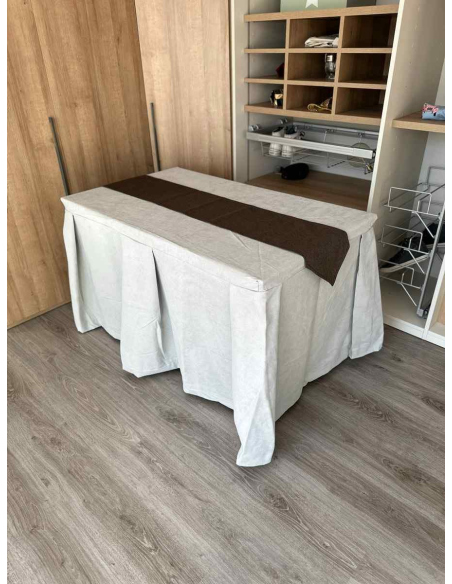 Pack Mesa + Ropa de Mesa Camilla Moderna Antimanchas color Gris Perla con Camino Chocolate