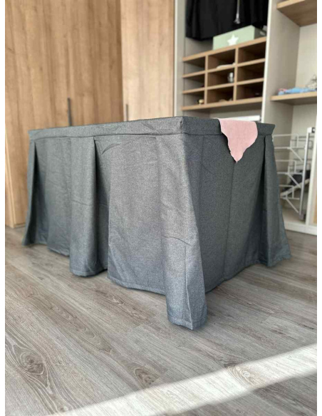 Pack Mesa + Ropa de Mesa Camilla Moderna Antimanchas color Marengo con Camino Rosa