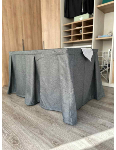 Pack Mesa + Ropa de Mesa Camilla Moderna Antimanchas color Marengo con Camino Gris Plata