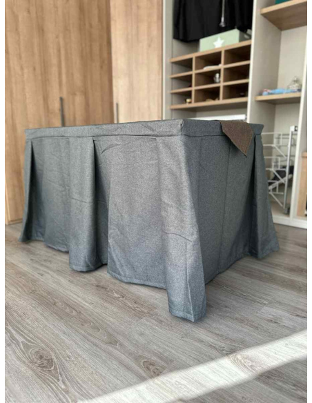 Pack Mesa + Ropa de Mesa Camilla Moderna Antimanchas color Marengo con Camino Chocolate