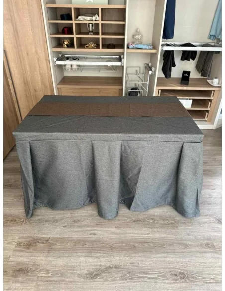 Pack Mesa + Ropa de Mesa Camilla Moderna Antimanchas color Marengo con Camino Chocolate