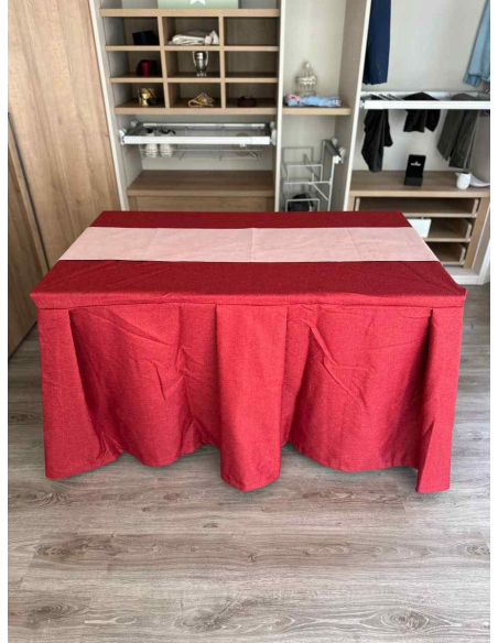 Pack Mesa + Ropa de Mesa Camilla Moderna Antimanchas color Rojo con Camino Rosa