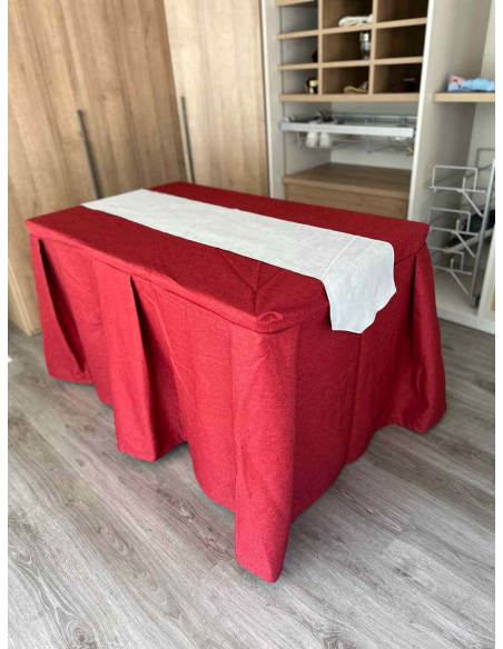 Pack Mesa + Ropa de Mesa Camilla Moderna Antimanchas color Rojo con Camino Gris Perla