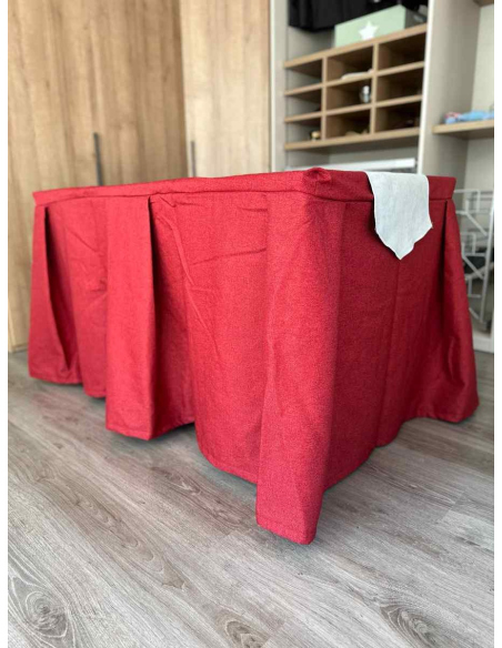 Pack Mesa + Ropa de Mesa Camilla Moderna Antimanchas color Rojo con Camino Gris Perla