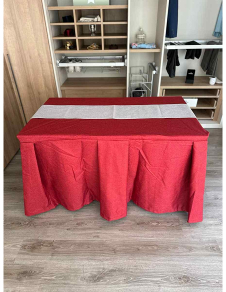 Pack Mesa + Ropa de Mesa Camilla Moderna Antimanchas color Rojo con Camino Gris Plata