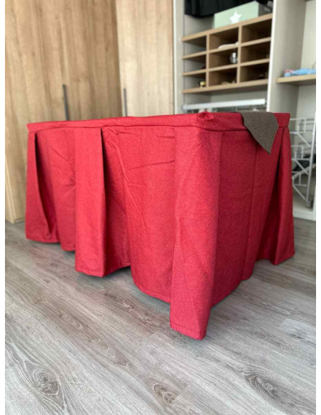 Pack Mesa + Ropa de Mesa Camilla Moderna Antimanchas color Rojo con Camino Chocolate