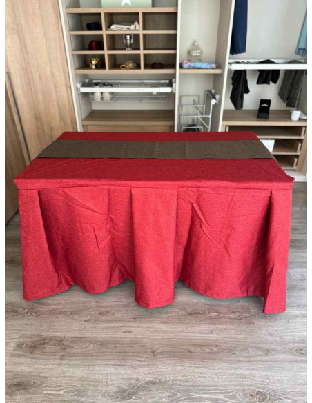 Pack Mesa + Ropa de Mesa Camilla Moderna Antimanchas color Rojo con Camino Chocolate