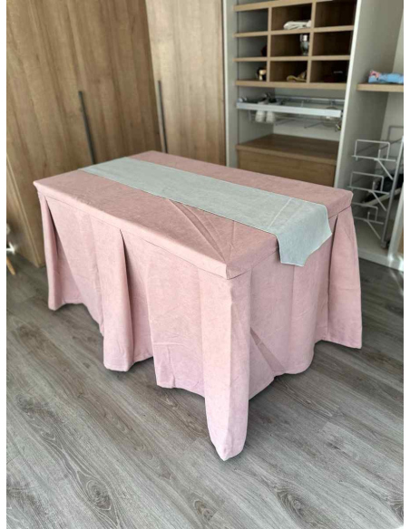 Pack Mesa + Ropa de Mesa Camilla Moderna Antimanchas color Rosa con Camino Gris Perla