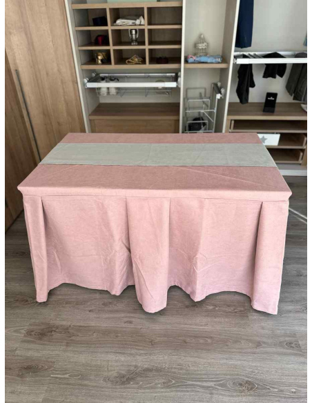 Pack Mesa + Ropa de Mesa Camilla Moderna Antimanchas color Rosa con Camino Gris Perla