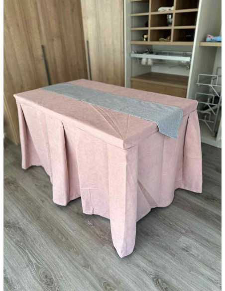 Pack Mesa + Ropa de Mesa Camilla Moderna Antimanchas color Rosa con Camino Gris Plata