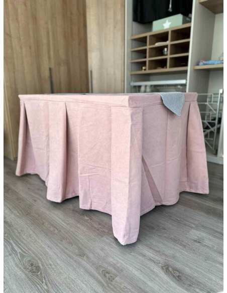 Pack Mesa + Ropa de Mesa Camilla Moderna Antimanchas color Rosa con Camino Gris Plata