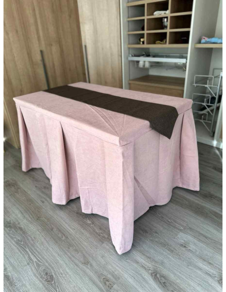 Pack Mesa + Ropa de Mesa Camilla Moderna Antimanchas color Rosa con Camino Chocolate
