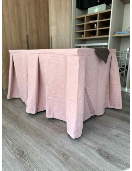 Pack Mesa + Ropa de Mesa Camilla Moderna Antimanchas color Rosa con Camino Chocolate