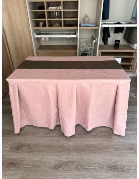 Pack Mesa + Ropa de Mesa Camilla Moderna Antimanchas color Rosa con Camino Chocolate