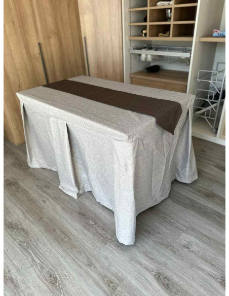 Pack Mesa + Ropa de Mesa Camilla Moderna Antimanchas color Visión con Camino Chocolate