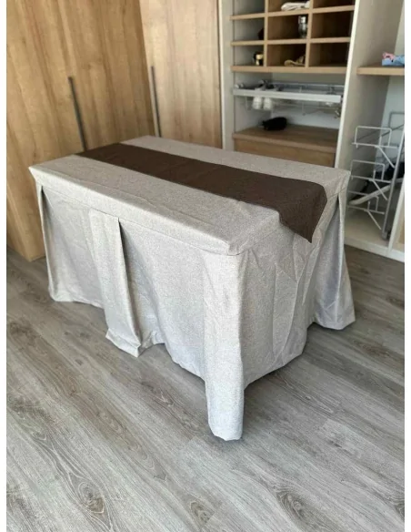 Pack Mesa + Ropa de Mesa Camilla Moderna Antimanchas color Visión con Camino Chocolate