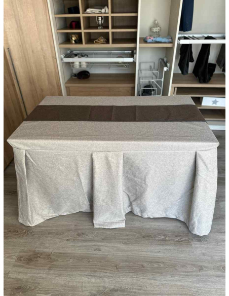 Pack Mesa + Ropa de Mesa Camilla Moderna Antimanchas color Visión con Camino Chocolate