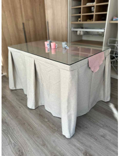 Ropa de Mesa Camilla Moderna Antimanchas color Beige con Camino Rosa