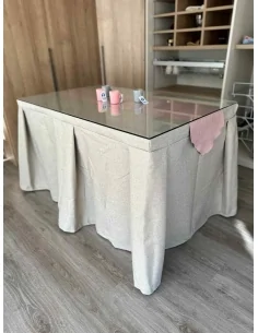 Ropa de Mesa Camilla Moderna Antimanchas color Beige con Camino Rosa