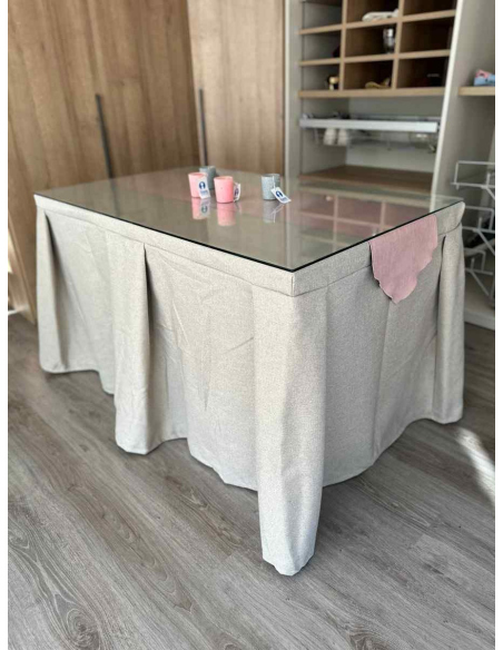 Ropa de Mesa Camilla Moderna Antimanchas color Beige con Camino Rosa