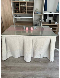 Ropa de Mesa Camilla Moderna Antimanchas color Beige con Camino Rosa 2