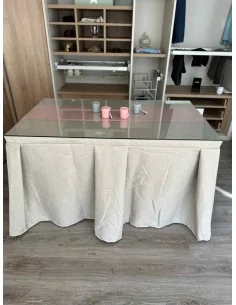 Ropa de Mesa Camilla Moderna Antimanchas color Beige con Camino Rosa 2