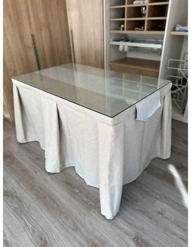 Ropa de Mesa Camilla Moderna Antimanchas color Beige con Camino Gris Perla