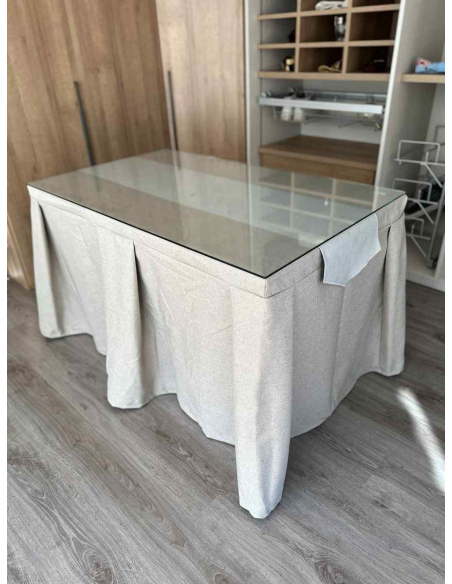 Ropa de Mesa Camilla Moderna Antimanchas color Beige con Camino Gris Perla