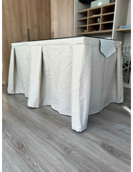 Ropa de Mesa Camilla Moderna Antimanchas color Beige con Camino Gris Perla