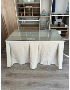 Ropa de Mesa Camilla Moderna Antimanchas color Beige con Camino Gris Perla 2