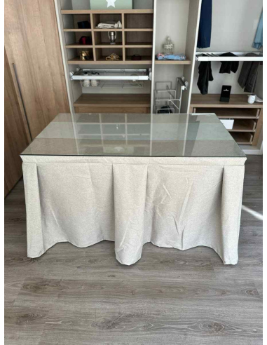 Ropa de Mesa Camilla Moderna Antimanchas color Beige con Camino Gris Perla