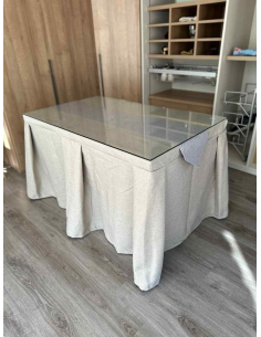 Ropa de Mesa Camilla Moderna Antimanchas color Beige con Camino Gris Plata