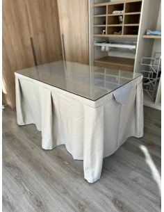 Ropa de Mesa Camilla Moderna Antimanchas color Beige con Camino Gris Plata