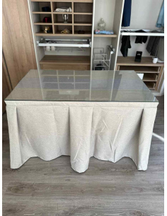 Ropa de Mesa Camilla Moderna Antimanchas color Beige con Camino Gris Plata 2