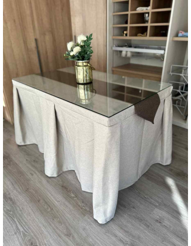 Ropa de Mesa Camilla Moderna Antimanchas color Beige con Camino Chocolate