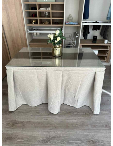 Ropa de Mesa Camilla Moderna Antimanchas color Beige con Camino Chocolate