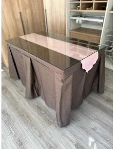 Ropa de Mesa Camilla Moderna Antimanchas color Chocolate con Camino Rosa