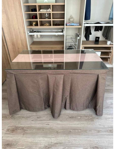 Ropa de Mesa Camilla Moderna Antimanchas color Chocolate con Camino Rosa