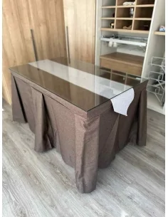 Ropa de Mesa Camilla Moderna Antimanchas color Chocolate con Camino Gris Plata