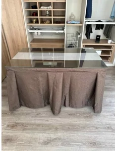 Ropa de Mesa Camilla Moderna Antimanchas color Chocolate con Camino Gris Plata 2